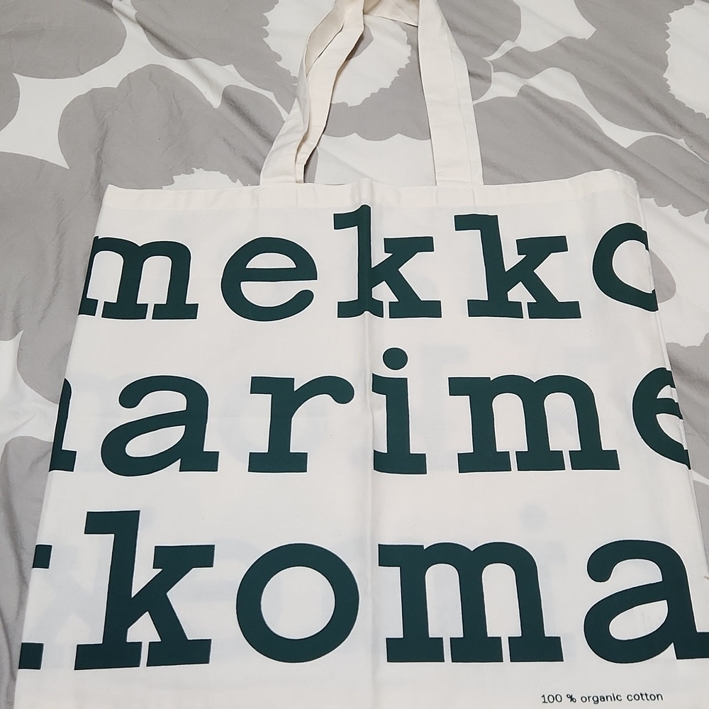 Marimekko Green Print Logo Tote - Picture 3 of 5